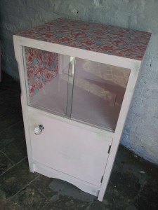 Fabulous Bedside Cabinet. With glass cabinet. Crystal knob and Cath Kidston decoupage. £35